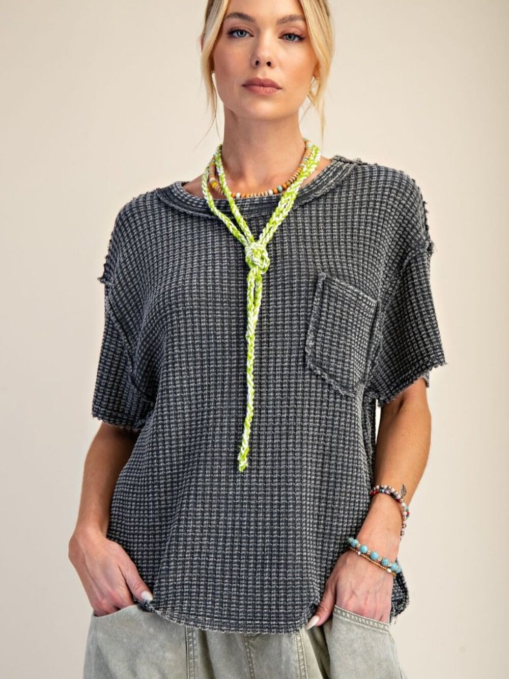 EASEL WASHED WAFFLE TOP 60%COTTON 40%POLYESTER